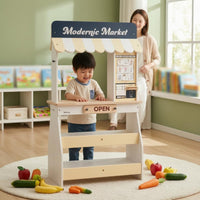 Wooden Pretend Market Stall Freestanding Wooden Market Stall Wood Construction Pretend Grocery Stand