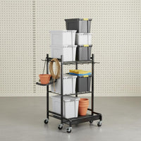 Wheeled Tool Rack Black Garden Storage Universal Multi-Shelf for Garage