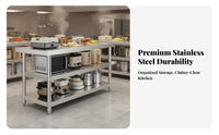 Stainless Steel Work Table Easy to Clean Stainless Steel Workbench Sturdy and Hard-Wearing Commercial Food Prep Station for Caterers, Bar, Workshop
