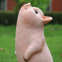 Turning Pig Statue, Large Matte Resin Outdoor Figurine, Backyard Courtyard Decor, Garden Ornament