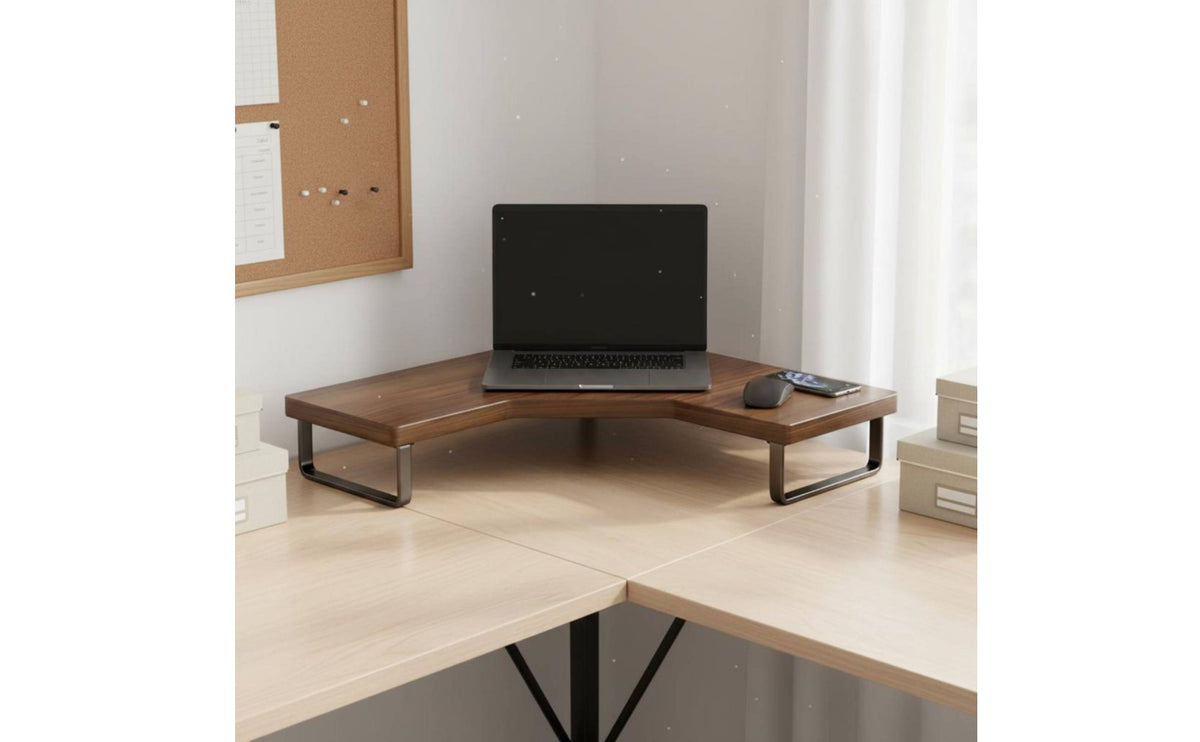 Wooden Computer Stand Space-Saving Solid Wood Screen Shelf Easy Assembly L-Shaped Desk Organizer
