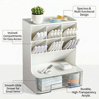 Acrylic Pen Organiser with Drawer, Clear Desk Organizer for Office, Desktop Storage Stationery Holder, Makeup Brush
