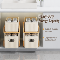 Under Sink Storage Drawers, 2 Tier Retractable Cupboard Organiser, Pull Out Drawers for Kitchen & Bathroom, Beige