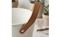 Metal Flower Planter Leather-Style Handles Distressed Metal Planter Small Round Planter Embossed Floral Lettering