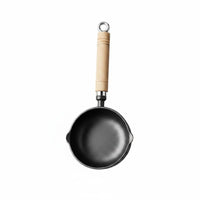 Hot Oil Pouring Pan No Coating Cast Iron Oil Pot Long Wooden Handle Single Egg Frying Pan