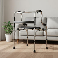 Rehabilitation Support Stainless Steel Mobility Aid Non-Slip Foot Pads Folding Mobility Aid with Seat Foldable Walking Frame for Rehab Patients