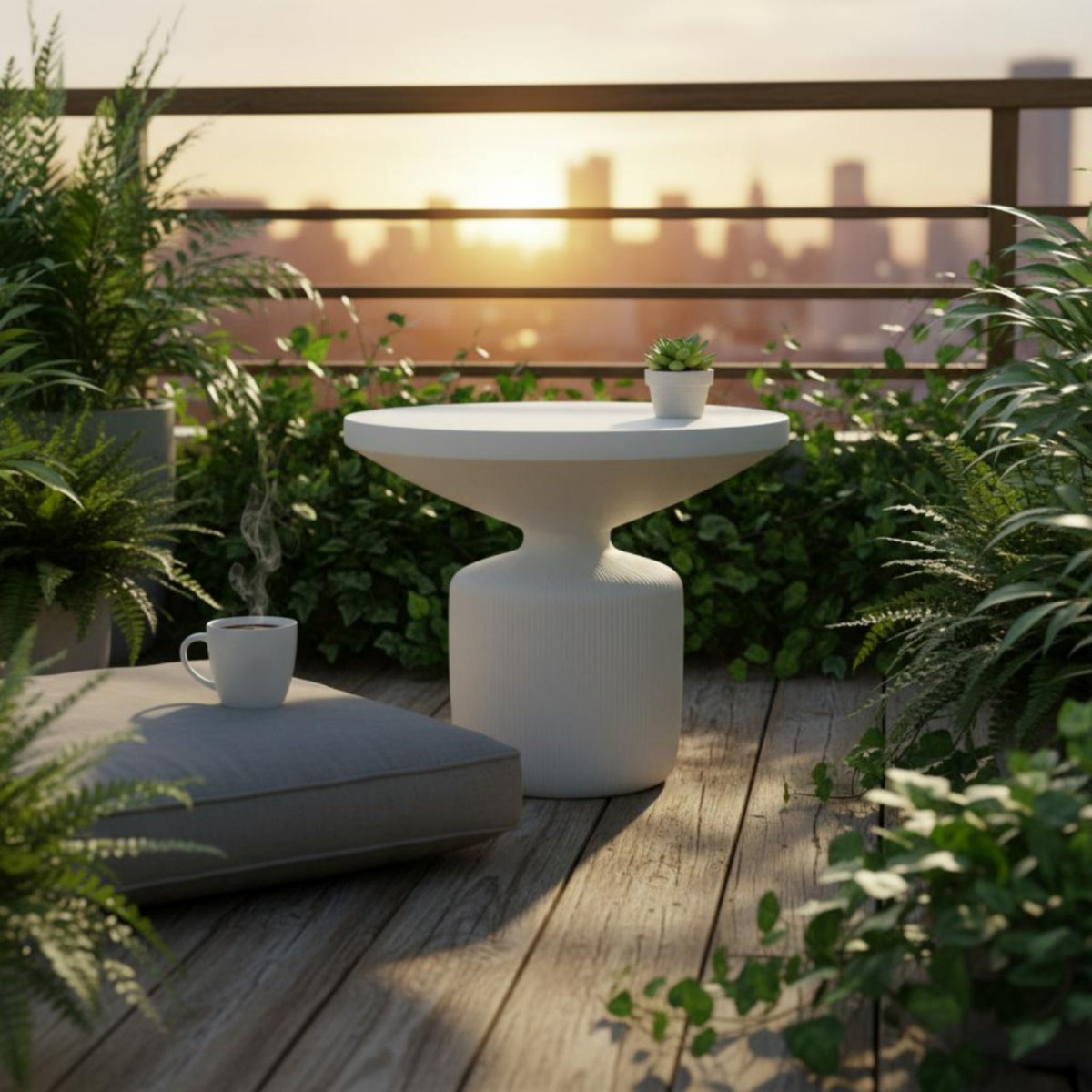 Fiberglass Outdoor Table Waterproof Minimalist Round Table Easy to Clean Home Furniture for Balcony, Garden, Living Room