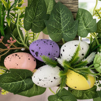 Lavender Welcome Wreath Colorful Eggs Easter Egg Door Hanger Artificial Flowers Spring Floral Wreath for Christians, Porch
