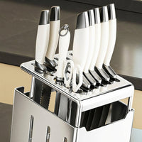 Thickened Bright Finish Slanted Knife Holder with Chopstick Holder (Stainless Steel Upgrade), Thickened Gunmetal Grey Slanted Knife Holder, Modern