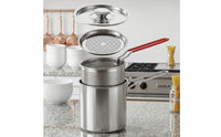 Compact Deep Fryer Pot with Basket and Strainer Easy to Clean Deep Fryer with Lid Portable Cookware for Home Cooks