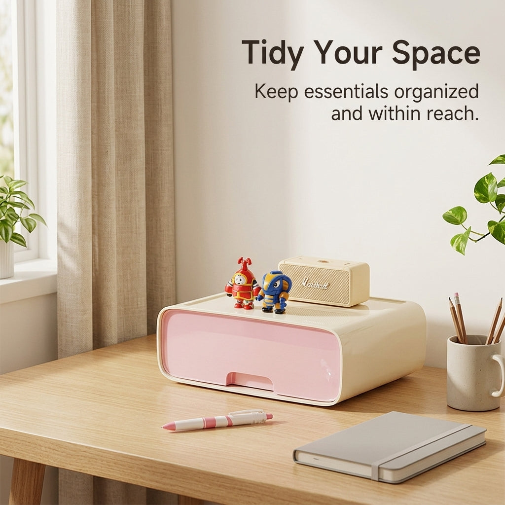 Desk Storage Box with Compartments for Study Table, Desktop Drawer Organizer for Teens, Dorm Room Stationery Large Size