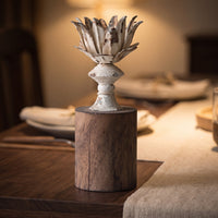 Candle Holder Distressed Candlestick Candle Stand with Wood Base Vintage Decor for Mantel