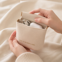 Travel Pouch, Cubic pouch, PU Leather Pencil Case for Stationery & Cables, Milky White Zipper Storage