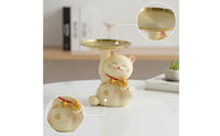 Auspicious Cat Figurine with Tray Resin Cat Figurine Tray Stylish for Entryway