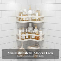 No-Drill Installation Adhesive Corner Shelf Space-Saving Corner Holder Set Rustproof Bathroom Accessory Drainage Design for Homeowners, Students, Families, Washroom, Dorm Room, Kitchen