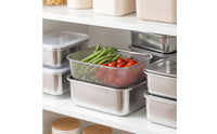 2 Pieces Food Storage Container with Drain Basket Brushed Stainless Steel Container with Colander Rust-Resistant