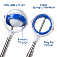 Telescopic Golf Ball Retriever Stainless Steel Shaft, Golf Ball Collector for Water Hazards, Portable Golf Ball Picker with Non-Slip Grip