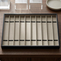 Narrow Slots 10-Compartment Watch Tray Divided Insert Watch Display Tray Lidless Black Leather