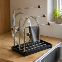 Walnut Wood Dish Drying Rack with Stainless Steel Cloth Holder for Kitchen Countertop Organization