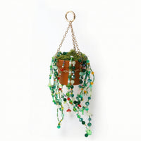 Hanging Plant Pot Ornament Beaded Plant Hanger with Beads Decorative Disco Ball Planter with Chain for Window, Porch, Balcony