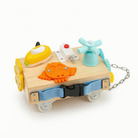 Busy Car Educational Sensory Board with Wheels Wooden Busy Board Fine Motor Car Dashboard Toy Interactive for Toddlers, Playroom