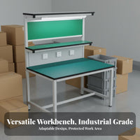 Heavy-Duty Construction Anti-Static Workbench with Light Adjustable Feet Electronics Assembly Station Resistant Workspace Repair Bench with Power Outlets for Technicians, Factory Workers, Engineers, Workshop, Workspace Oratory, Warehouse