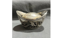 Traditional Wealth Symbol Ornament Antique-Style Metal Ingot Ornament Aged Finish Yuan   Figurine for Collectors, Office Desk, Shelf Styling