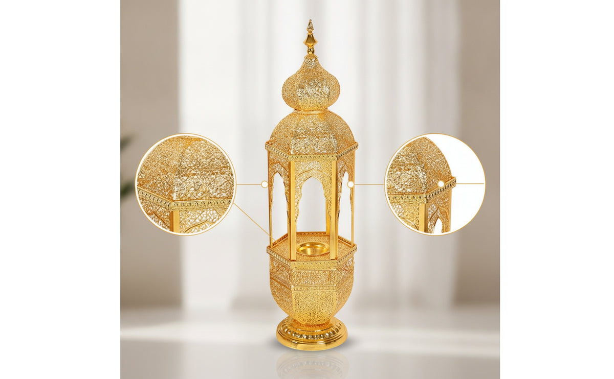 Castle Incense Holder Gold-Tone Hollow Castle Censer Ornate Incense Holder with Tray for Prayer Room, Entryway