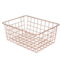 Bathroom Storage Wire Basket with Handle and Decorative Electroplated Finish, Metal Organiser for Pantry and Books, Tapered Design for Shelves