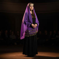 4 Pieces Sequin Details Fortune Teller Costume Kit Performance Wear Romani-Inspired Costume Accessories Lightweight Chiffon Coin Hip Scarf and Veil Set for Dancers, Women, Themed Party, Halloween, Cosplay