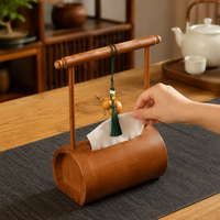 Bamboo Tissue Box Holder, Rectangular Tissue Box Cover 20x12x10cm, Decorative Ornament for Living Room, Pull-Out Tissues