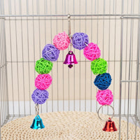 Hanging Bird Toy with Rattan Ball and Metal Bells, Parrot Plaything for Cage Entertainment, African Grey Enrichment Toy Hanging Set