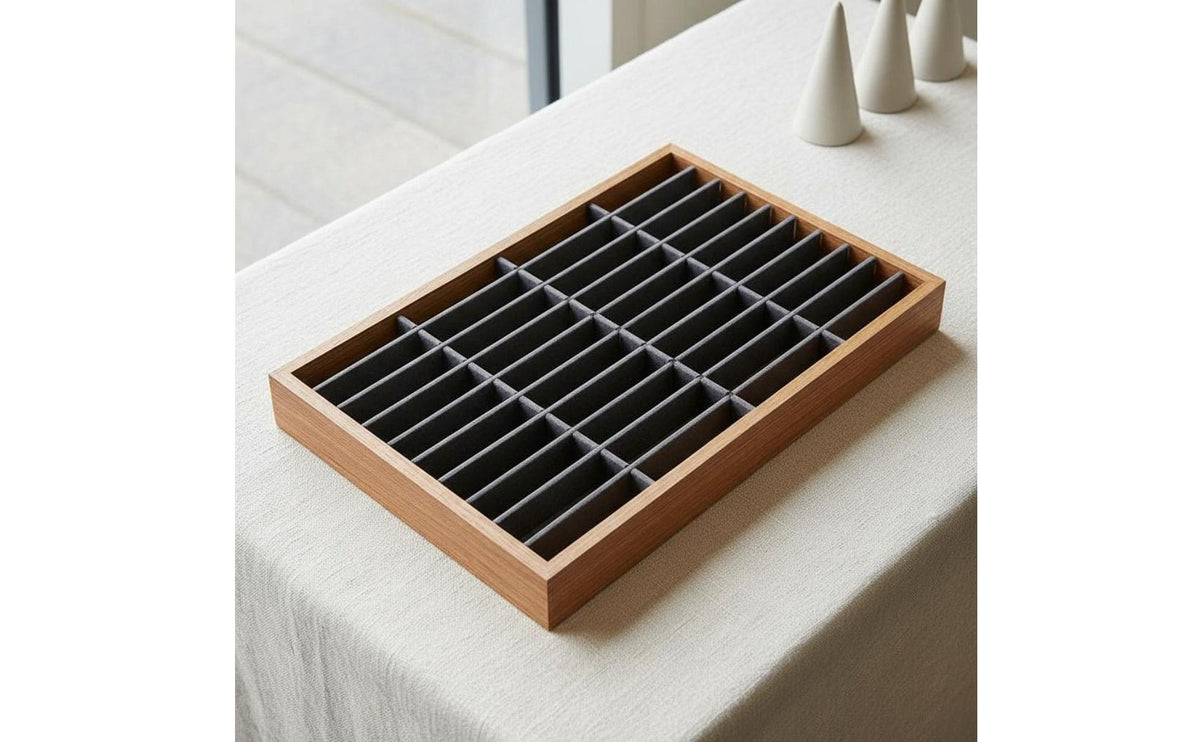 Jewelry Storage Tray Solid Wood Frame Wooden Jewelry Display Tray Sturdy Construction for Retailers, Dresser Top, Craft Show