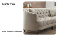 Artistic Design Curved Upholstered Loveseat Minimalist design Curved rear Settee Soft Textured Fabric Sofa Space-Saving for Apartment Dwellers, partners, Homeowners, Small Spaces, Lounge Area, Bedroom, Home Office