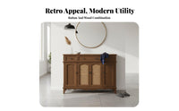 Chinese design Rattan Door table Large Capacity 2-Door Rattan Cabinet Vintage Design Sideboard sturdy Wood Legs for home dwellers, Renters, Dining Room, Entryway, Hallway, Kitchen