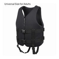Black Neoprene Life Vest Plastic Buckles Zip Front Life Vest Textured Finish Personal Flotation Device Sturdy Materials for Adults