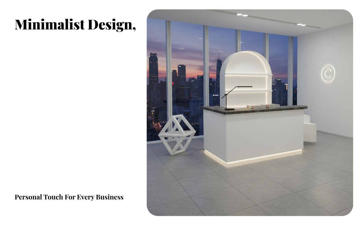 L-Shapedd D Reception Desk Rounded Corner Design Modern Front Desk Stable Load Bearing Reception Counter with Storage for Business Owners, Lobbies