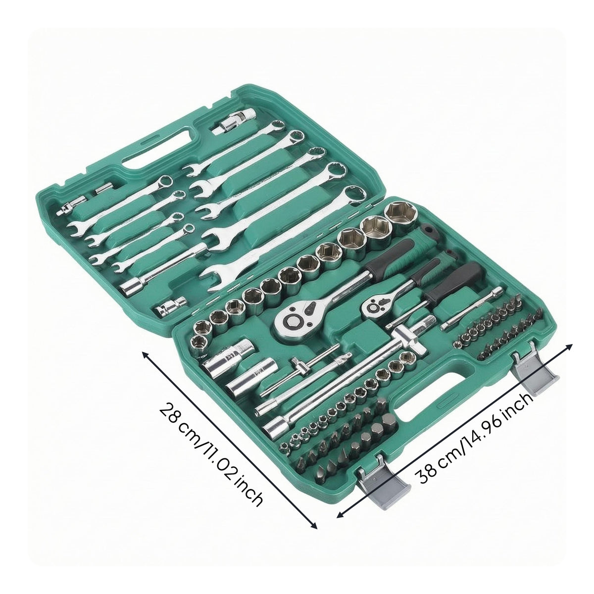24-Tooth Ratchet 82-Piece Repair Kit Metal Latches Auto Repair Tool Kit Molded Compartments Mechanic Tool Set Portable for Mechanics
