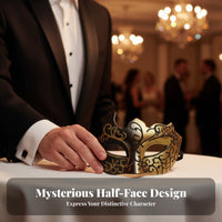 Mysterious Look men's Halffacial covering Stylish Design Costume Accessory Adjustable Fit universal size for Party-Goers, Cospelements, costume masquerade events, Nightclubs, Cosplay happening, Themed happenings