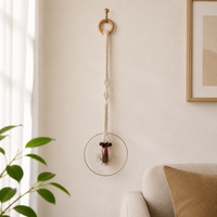 Handmade Macrame Plant Hanger, Boho Rope Hanging Planter for Indoor Plants, Home Decor Balcony Garden, Neutral-White Textile Fiber