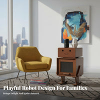 Rotatable Joints Robot-Shaped Cabinet Creative Design Side Table with Hidden Storage Cute Appearance Nightstand Fun Character for Parents, householders, Apartment Dwellers, Bedroom, Living Room, Playroom, Office