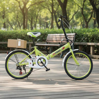 20-Inch Folding Bike Foldable Design Portable Transport Bike Adjustable Seat Foldable Single-Speed Bike for Students, Teens, School Grounds, Commuting