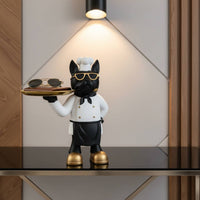 French Canine Statue Tray Creative Design French Canine Butler Statue Multi-Functional Decor Resin Dog Sculpture with Tray for Living Room, Desktop