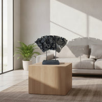 Wooden Sculpture with Metal Stand Modern Sunray Design Ornament Minimalist