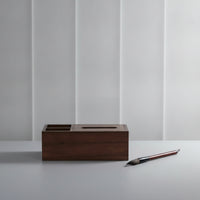 Walnut Tissue Box with Storage Compartment Stylish Tissue Box Cover Organizer Space-Saving for Office, Reception Desk