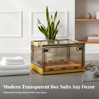 Multi-Purpose Foldable Storage Box Large Capacity Clear Plastic Organizer Crate Sturdy Stackable Storage Bin with Doors Tool-without Cost Assembly for Families, Homeowners, Kids Room, Closet, Bedroom, Bathroom