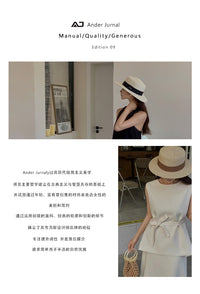 Ander Jurnal草编防晒草帽女秋季轻法式平顶平檐户外出游遮阳礼帽