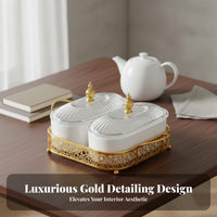 Light Luxury Design Lidded Candy and Nut Serving Platter Compartmentalized Divided Serving Tray with Lids Removable Containers Lidded Candy and Nut Dish Easy to Clean for Hosts, Parties, Holidays, Living Room