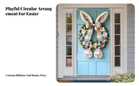 Easter Door Cover Easy to Hang Easter Bunny Banner Bright Colors Bunny Wreath Door Mural for Party Hosts, Homeowners, Porch, Patio, Wall Decoration