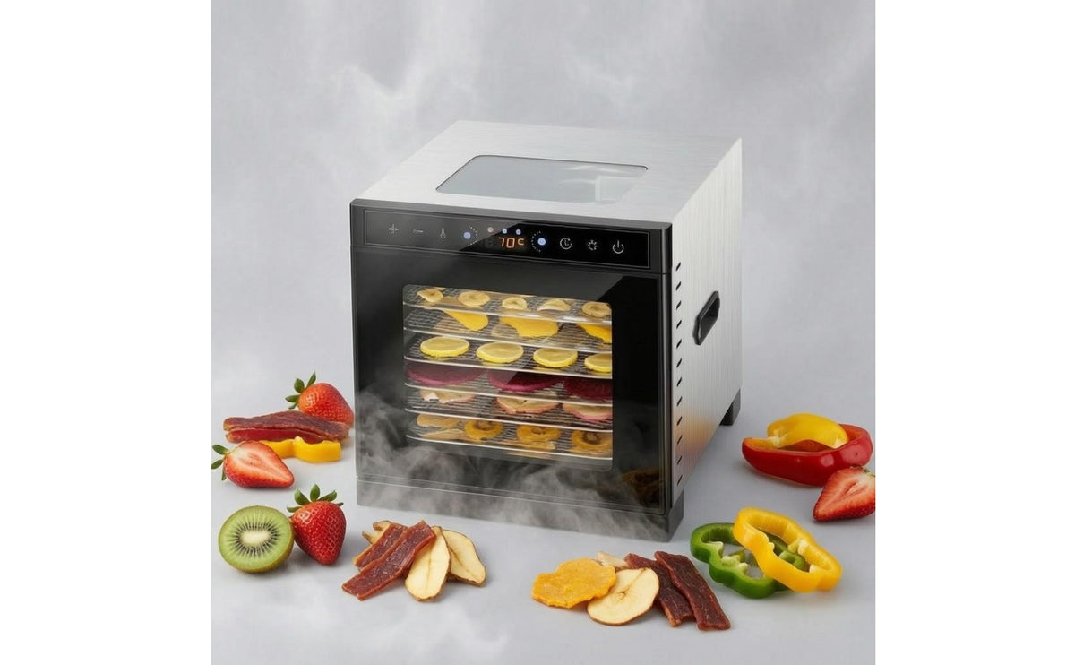 Viewing Window 6-Layer Food Dehydrator Internal Light Countertop Food Dehydrator Black and Silver Jerky Dryer Even Hot Air Circulation
